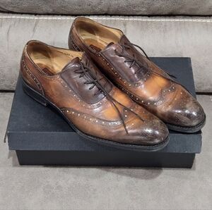 Ugo Vasare Burnished Calfskin Wingtip Spectator Oxford Cognac Size 12